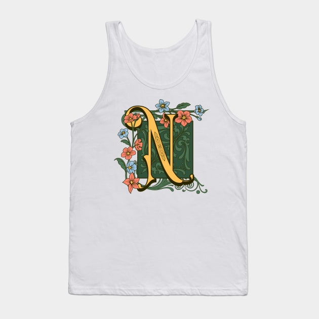 Art Nouveau Letter N, Ornamental Letter N, Art Deco Tank Top by Promen Art